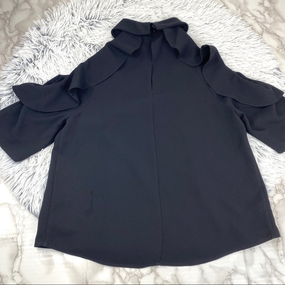 Topshop Black Ruffle Cold Shoulder Blouse EUC - Picture 3 of 12